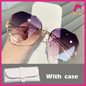 Women fashion Sunglasses With Case - Metal UV400 Vintage Stylish Design Oversized Square Sunglasses  [ Round ]