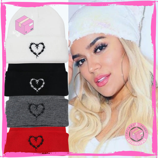 LATIENDITAGA - Karol G Heart Knitted Hat for Men and Women - Winter Ski Cap