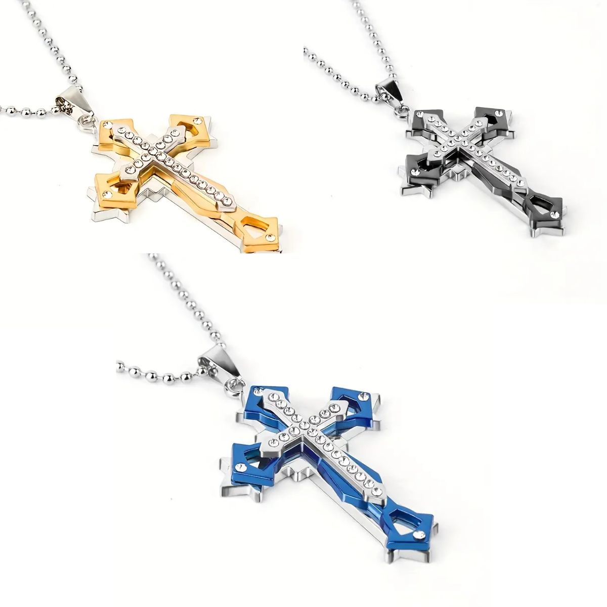 1pc Exquisite Amulet Cross Pendant Necklace - Three-Layer Cross Protective Necklace - Suitable for Both Men And Women - Stylish Necklace - Classic Jewelry, Clothing Accessories, Decoration, Holiday Gift