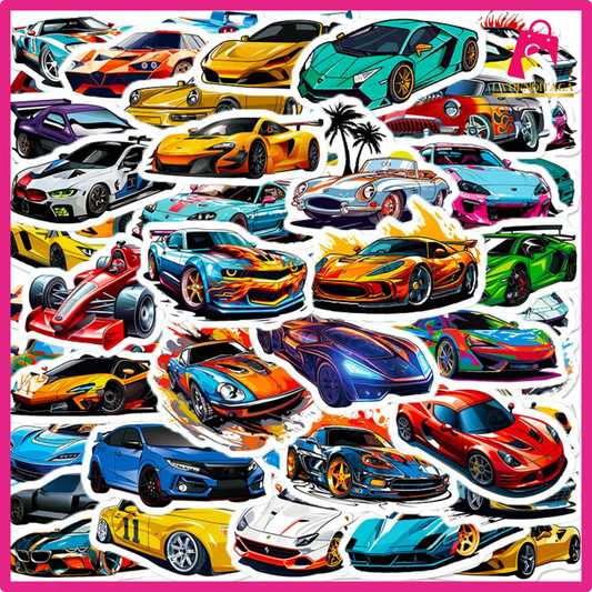 50 Pcs Racing Car Cartoon Anime Varied Stickers Pack for Kids Travel Luggage Scrapbooking Wall Decoration Graffiti Decals