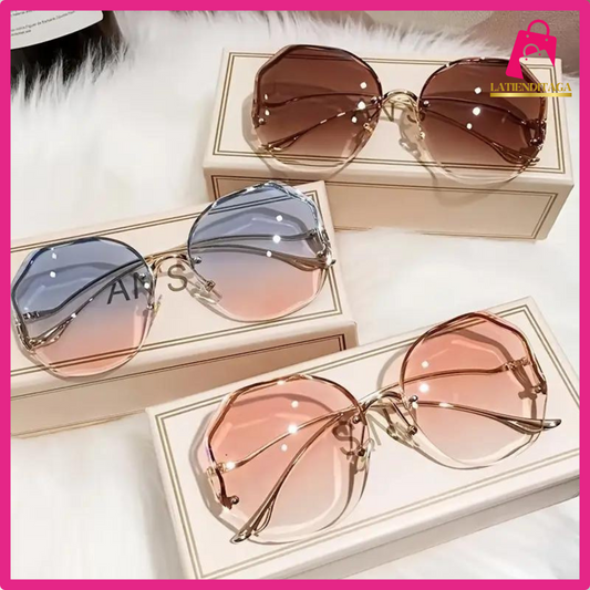 Women fashion Sunglasses With Case - Metal UV400 Vintage Stylish Design Oversized Square Sunglasses  [ Round ]