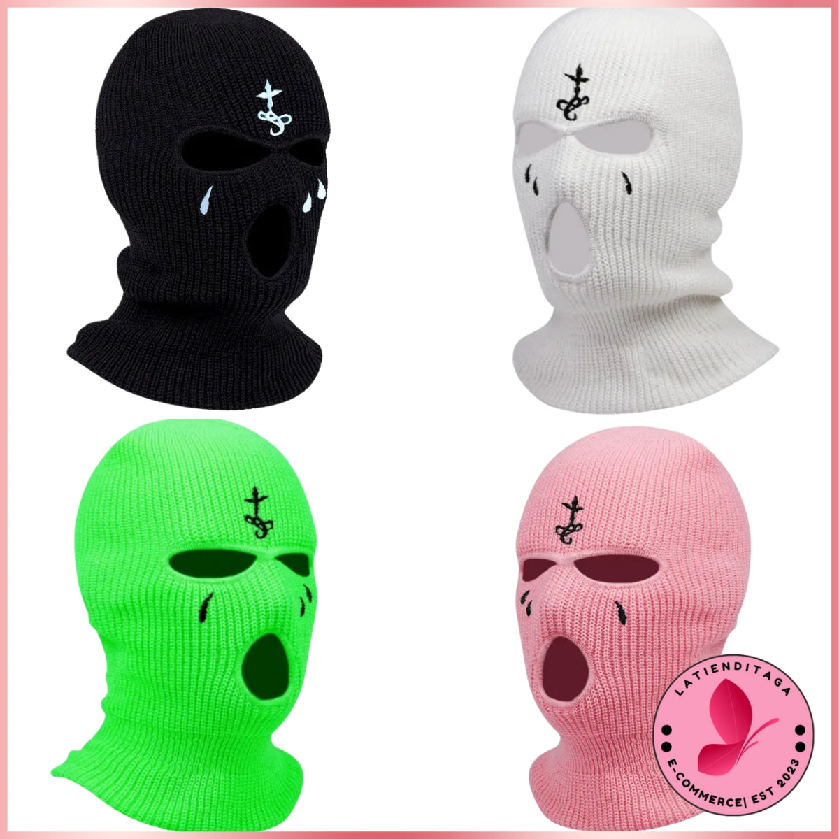 LATIENDITAGA - Cross Embroidery Ski Mask Winter Balaclava Hat 3-Hole Knitted Full Face Cover Neck Warm for Outdoor Sport