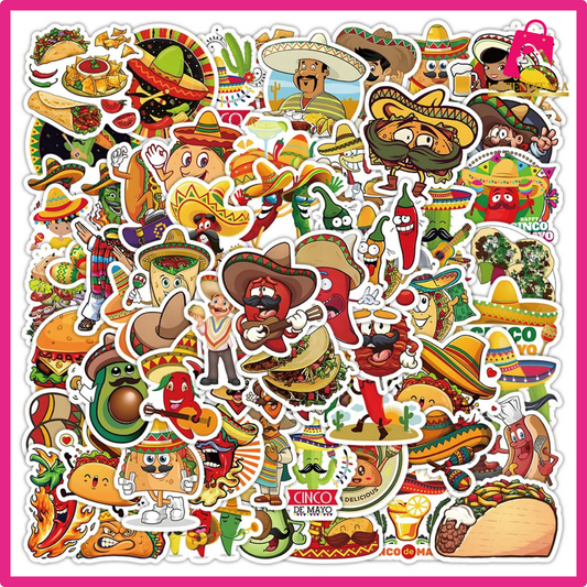 100 PCS Cartoon Mexican Food Festival Stickers PVC Waterproof Stickers Decals For Kids Boys Girls Toys Gifts