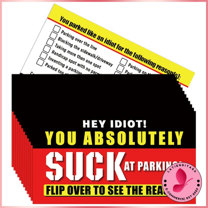 (Pack of 50) LATIENDITAGA - Bad Parking Cards - You Parked Like An Idiot Business Cards for Funny Parking Violation Prank Notice Gag