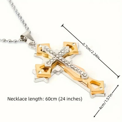 1pc Exquisite Amulet Cross Pendant Necklace - Three-Layer Cross Protective Necklace - Suitable for Both Men And Women - Stylish Necklace - Classic Jewelry, Clothing Accessories, Decoration, Holiday Gift