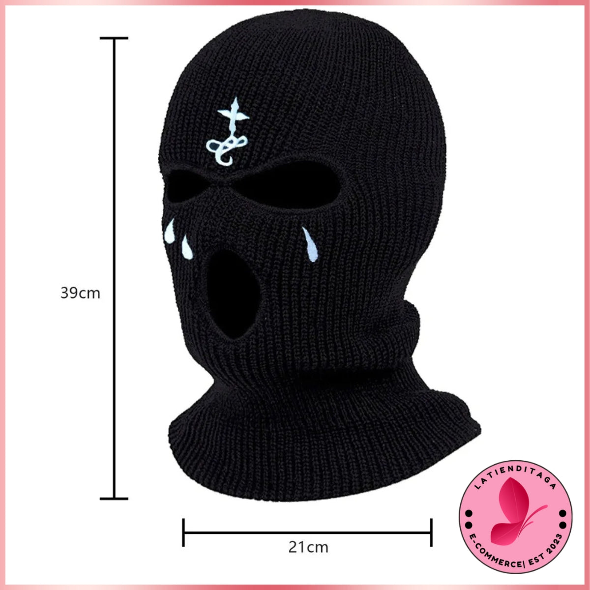 LATIENDITAGA - Cross Embroidery Ski Mask Winter Balaclava Hat 3-Hole Knitted Full Face Cover Neck Warm for Outdoor Sport