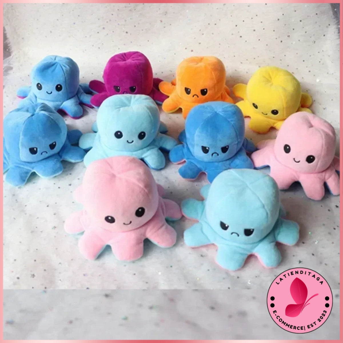 LATIENDITAGA - Llavero de pulpo de color aleatorio - Muñeco de peluche reversible de dibujos animados bicolor de doble cara