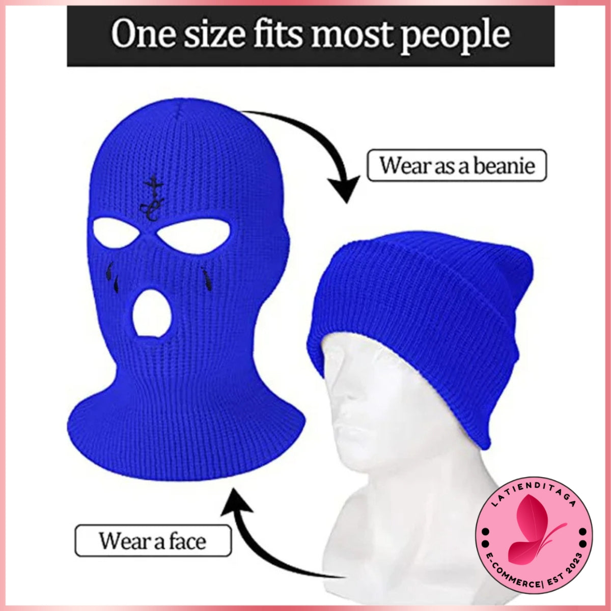 LATIENDITAGA - Cross Embroidery Ski Mask Winter Balaclava Hat 3-Hole Knitted Full Face Cover Neck Warm for Outdoor Sport