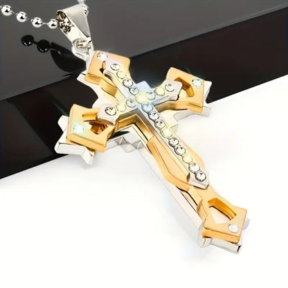 1pc Exquisite Amulet Cross Pendant Necklace - Three-Layer Cross Protective Necklace - Suitable for Both Men And Women - Stylish Necklace - Classic Jewelry, Clothing Accessories, Decoration, Holiday Gift