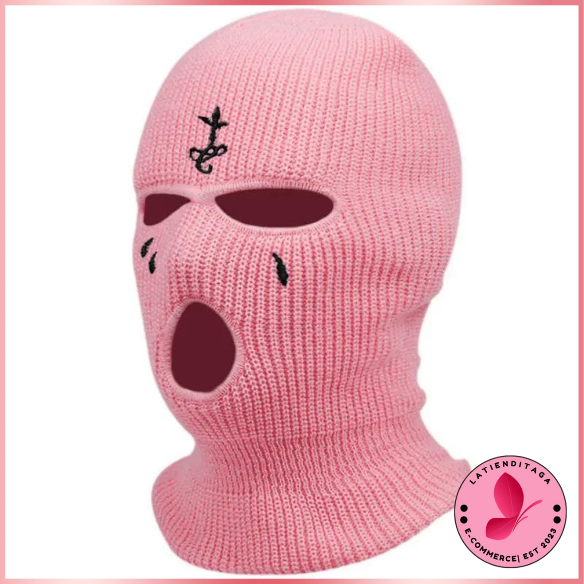 LATIENDITAGA - Cross Embroidery Ski Mask Winter Balaclava Hat 3-Hole Knitted Full Face Cover Neck Warm for Outdoor Sport