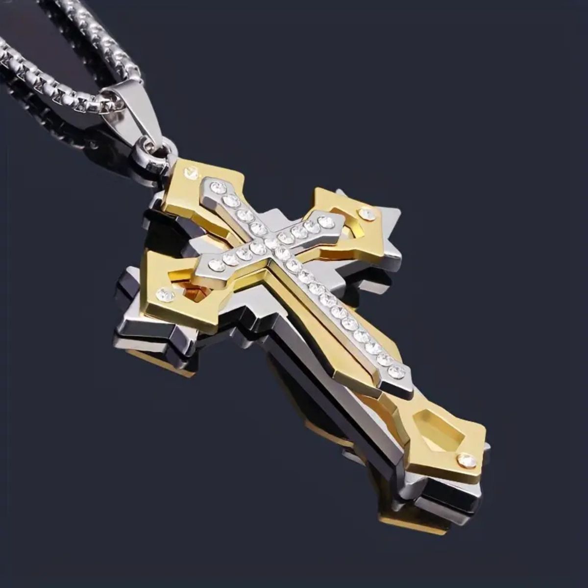 1pc Exquisite Amulet Cross Pendant Necklace - Three-Layer Cross Protective Necklace - Suitable for Both Men And Women - Stylish Necklace - Classic Jewelry, Clothing Accessories, Decoration, Holiday Gift