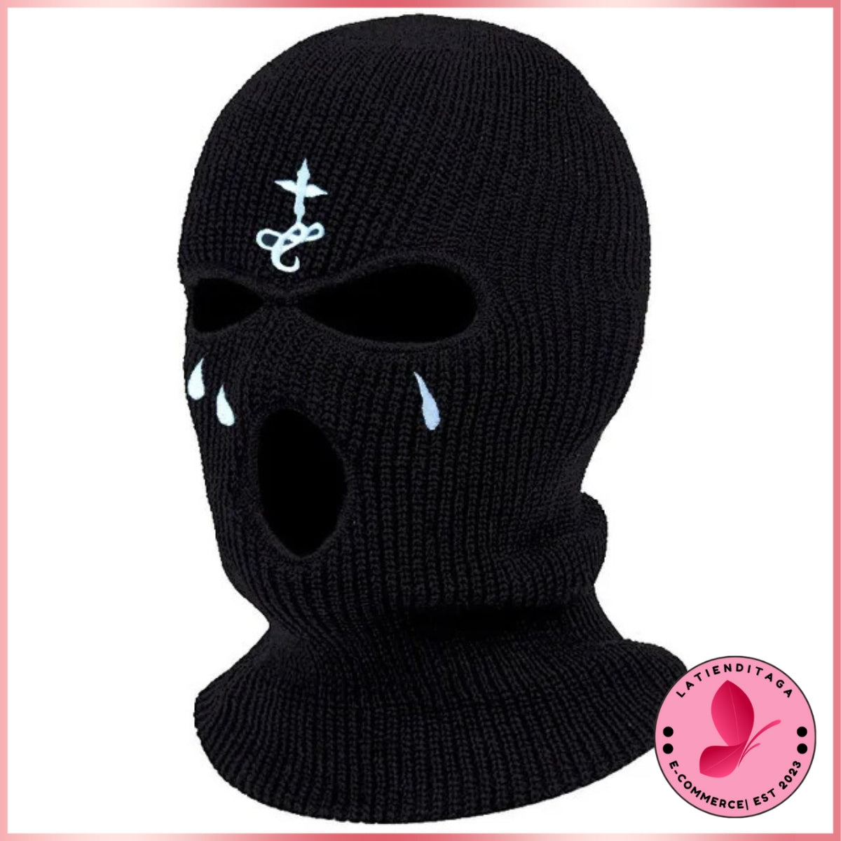 LATIENDITAGA - Cross Embroidery Ski Mask Winter Balaclava Hat 3-Hole Knitted Full Face Cover Neck Warm for Outdoor Sport