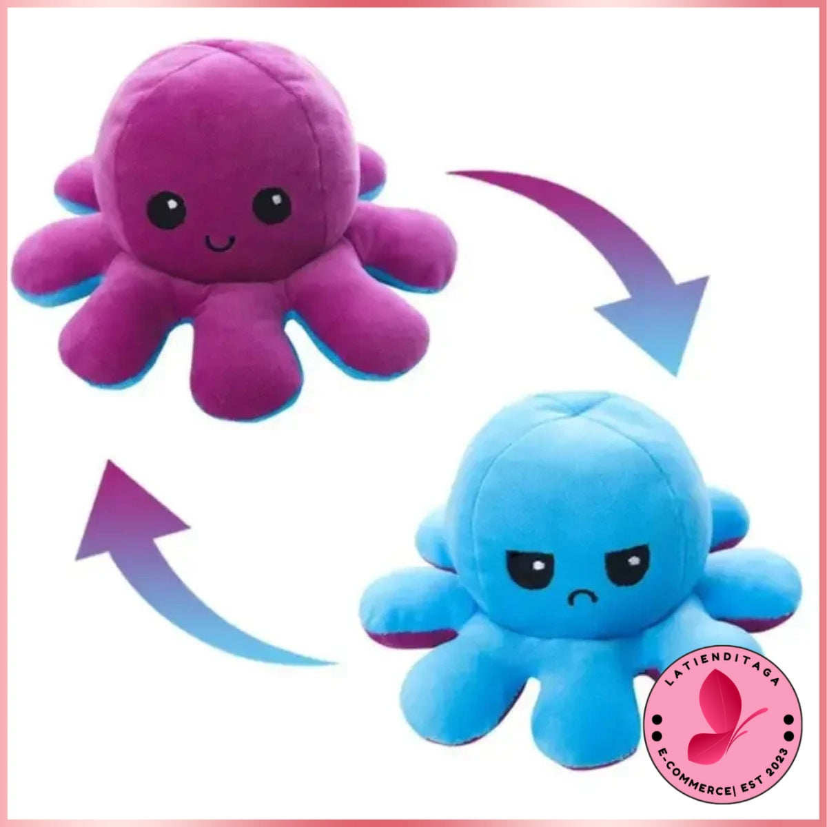 LATIENDITAGA - Llavero de pulpo de color aleatorio - Muñeco de peluche reversible de dibujos animados bicolor de doble cara