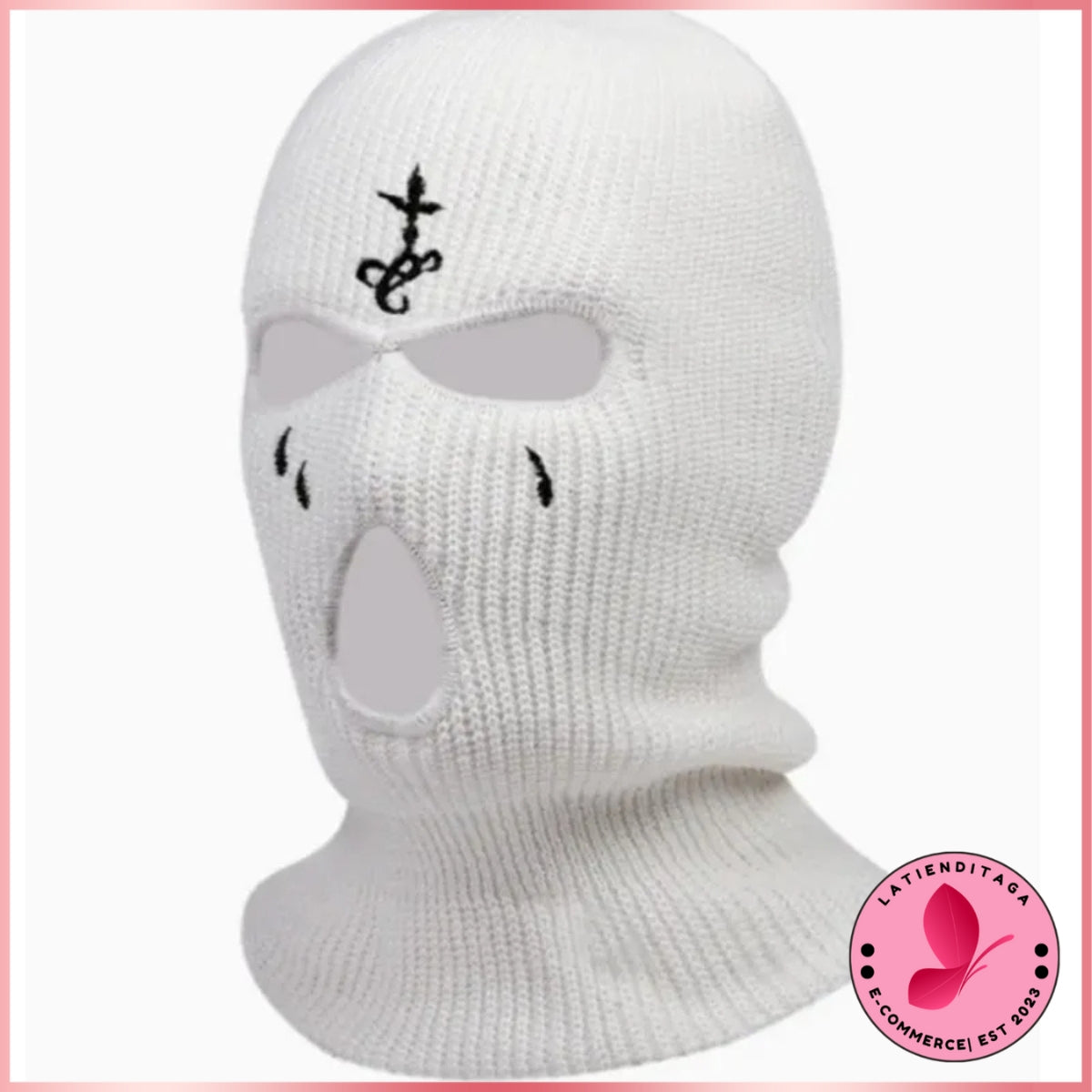 LATIENDITAGA - Cross Embroidery Ski Mask Winter Balaclava Hat 3-Hole Knitted Full Face Cover Neck Warm for Outdoor Sport