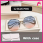 Women fashion Sunglasses With Case - Metal UV400 Vintage Stylish Design Oversized Square Sunglasses  [ Round ]