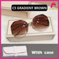 Women fashion Sunglasses With Case - Metal UV400 Vintage Stylish Design Oversized Square Sunglasses  [ Round ]