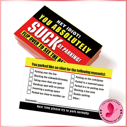 (Pack of 50) LATIENDITAGA - Bad Parking Cards - You Parked Like An Idiot Business Cards for Funny Parking Violation Prank Notice Gag