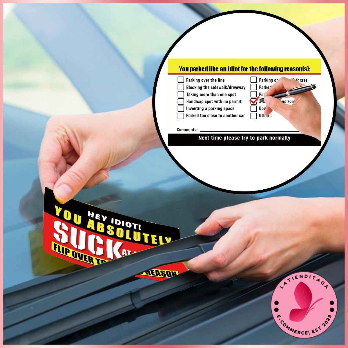 (Pack of 50) LATIENDITAGA - Bad Parking Cards - You Parked Like An Idiot Business Cards for Funny Parking Violation Prank Notice Gag