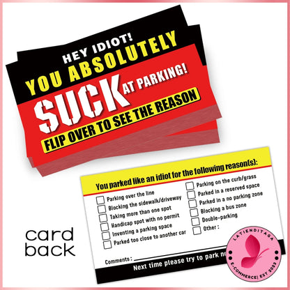 (Pack of 50) LATIENDITAGA - Bad Parking Cards - You Parked Like An Idiot Business Cards for Funny Parking Violation Prank Notice Gag