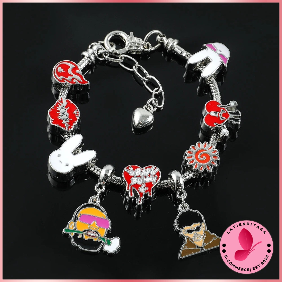 LATIENDITAGA - B* Bunny Rhinestone Bead Figure Charm Bracelet for Women Hip Hop Singer Gift Fashion Accessories - Unisex