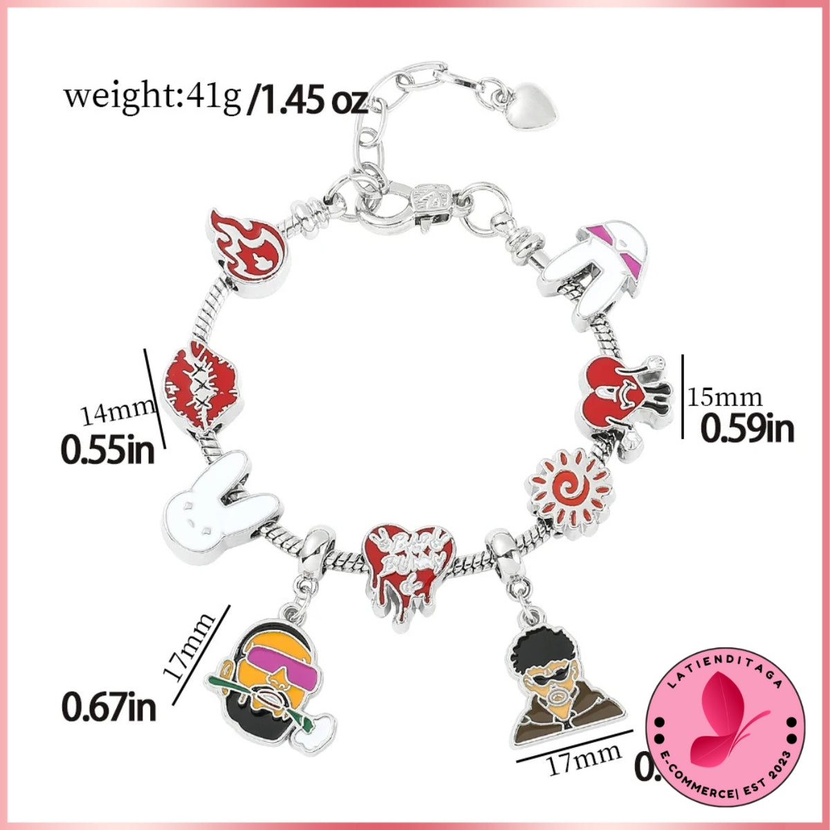 LATIENDITAGA - B* Bunny Rhinestone Bead Figure Charm Bracelet for Women Hip Hop Singer Gift Fashion Accessories - Unisex