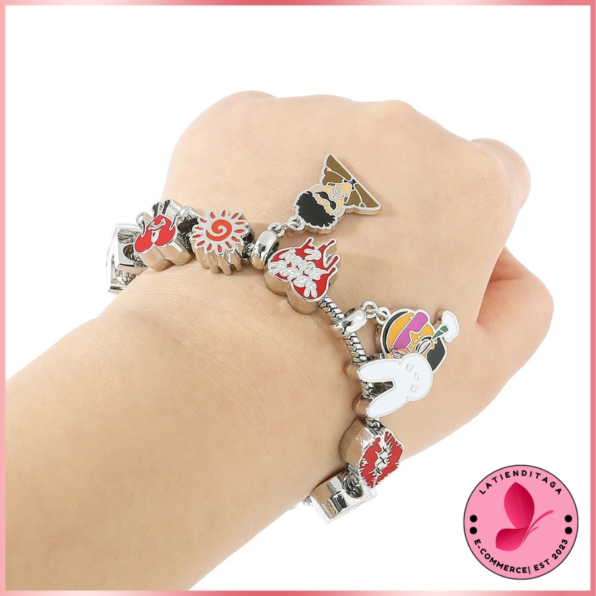 LATIENDITAGA - B* Bunny Rhinestone Bead Figure Charm Bracelet for Women Hip Hop Singer Gift Fashion Accessories - Unisex