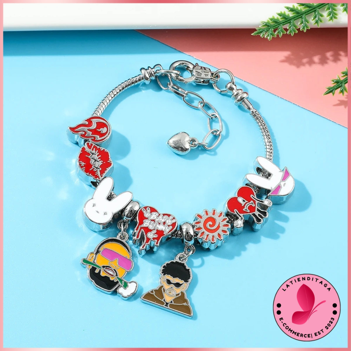 LATIENDITAGA - Pulsera con dije de conejito de diamantes de imitación B* para mujer, accesorio de moda para regalo de cantante de hip hop, unisex