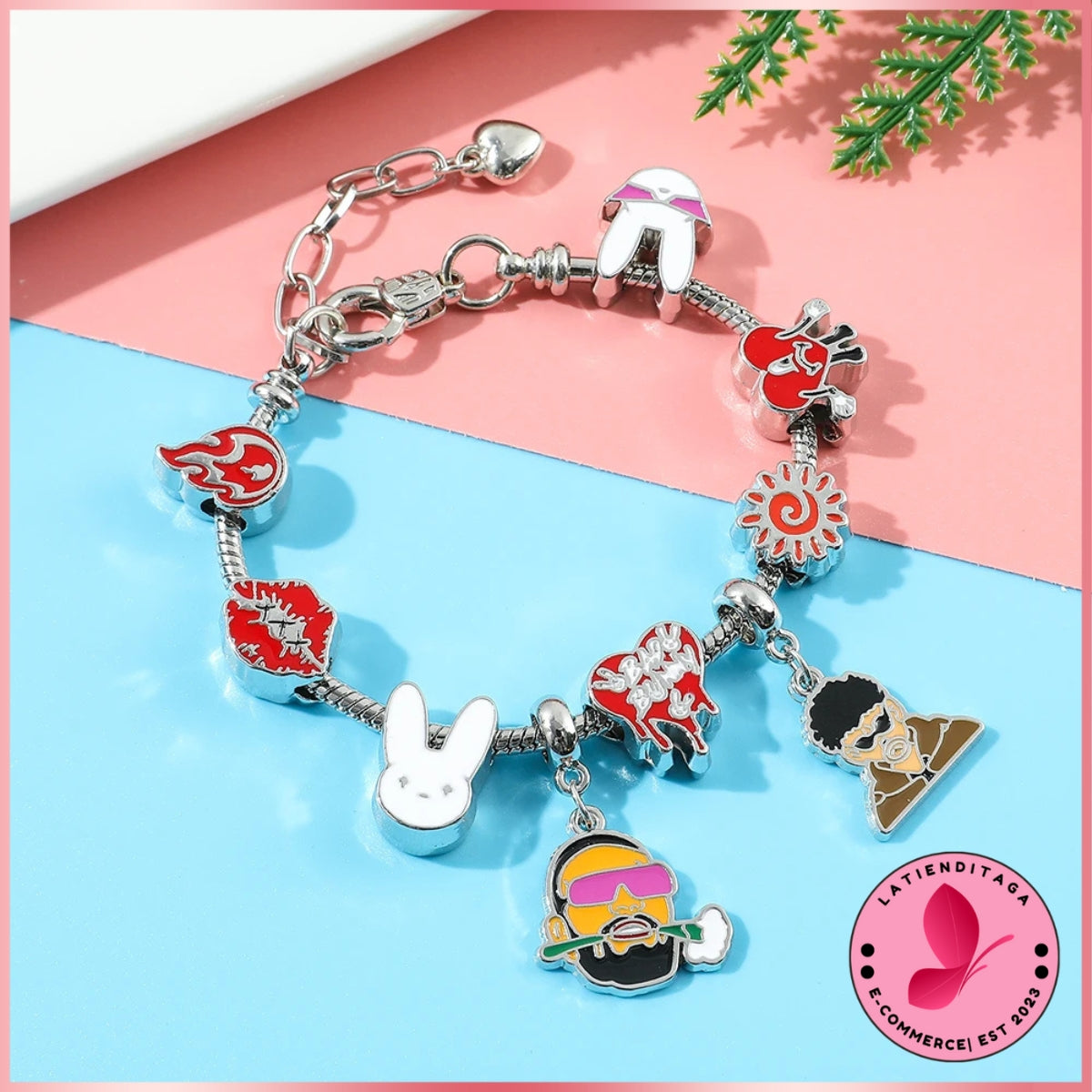 LATIENDITAGA - B* Bunny Rhinestone Bead Figure Charm Bracelet for Women Hip Hop Singer Gift Fashion Accessories - Unisex