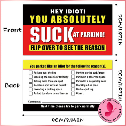 (Pack of 50) LATIENDITAGA - Bad Parking Cards - You Parked Like An Idiot Business Cards for Funny Parking Violation Prank Notice Gag