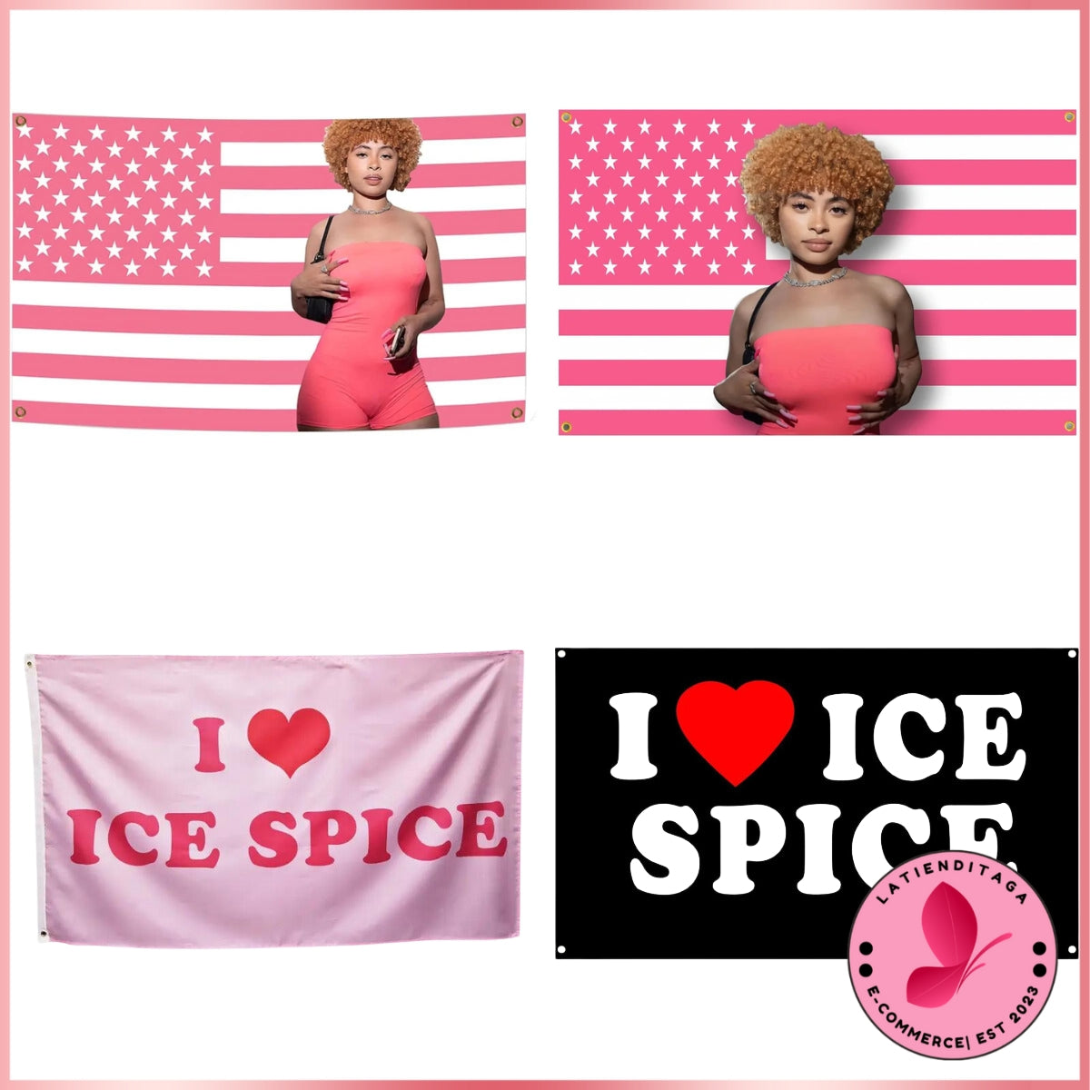 LATIENDITAGA - Ice S* American Flag Pink Tapestry - 3x5, Durable, Easy to Hang, Versatile Occasion, Perfect Gift, Backdrop Banner